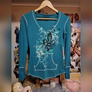 Ransom Affliction Teal Graphic Long Sleeve Top